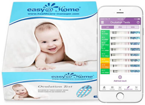 Easy at Home test sticks box and app on a phone